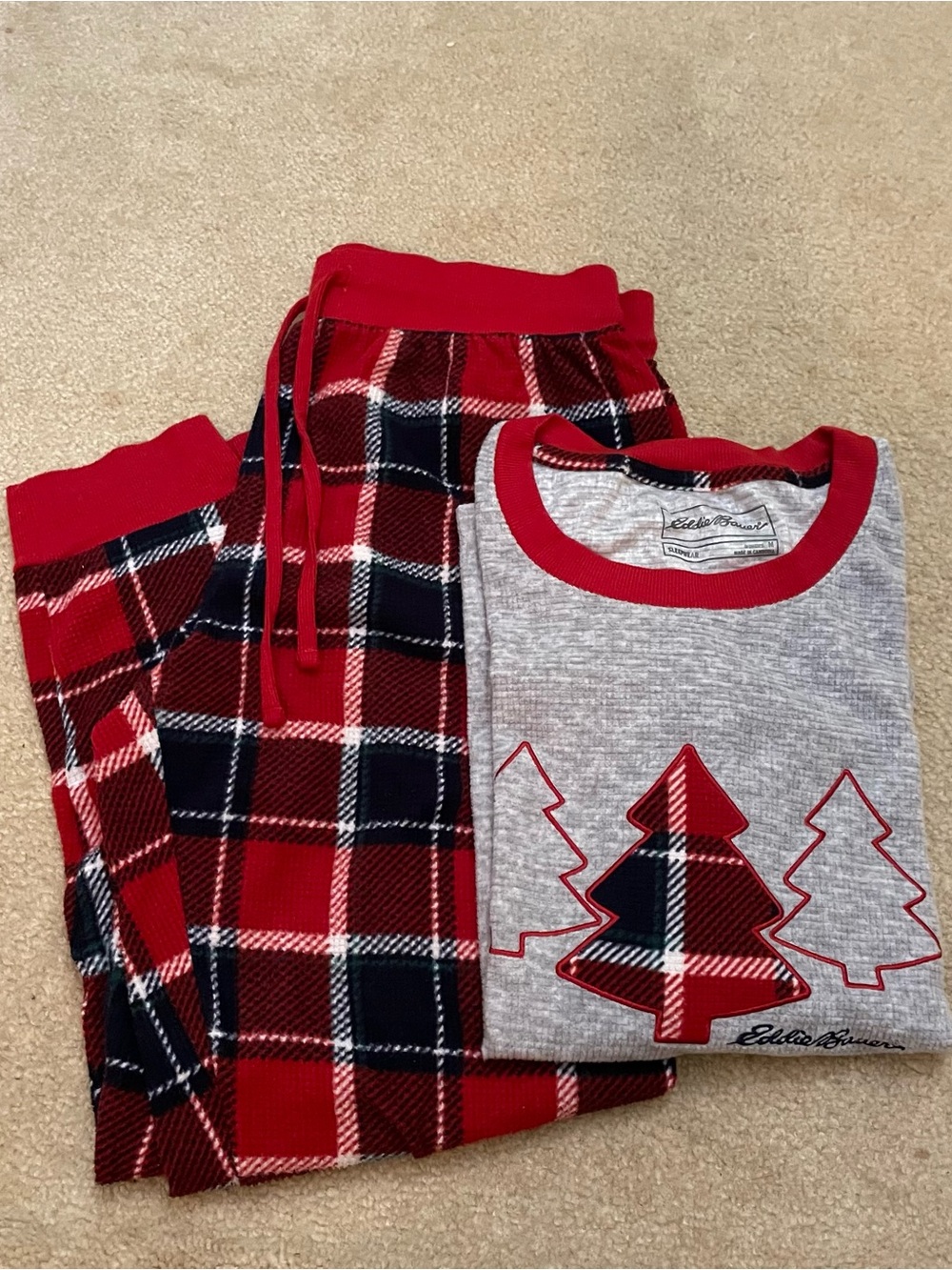 Eddie Bauer Red and Gray Plaid Women’s Pajama Set - Medium